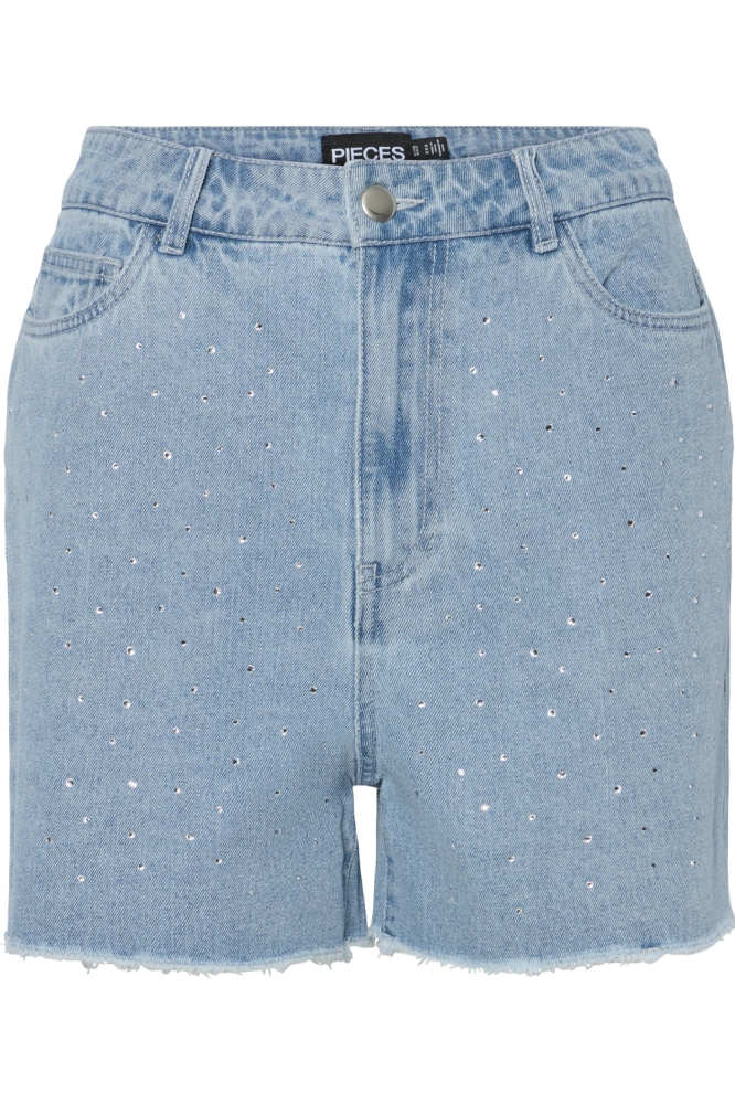 PCTAMRA HW RHINESTONE DENIM SHORTS 17157412 LIGHT BLUE DENIM